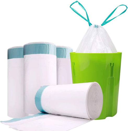 7-10 Gallon Tall Drawstring Trash Bags, Strong Garbage Bags for Kitchen Bath Bedroom Car Trash Can, Office Waste Bin Liners Bags Unscented,White,6...