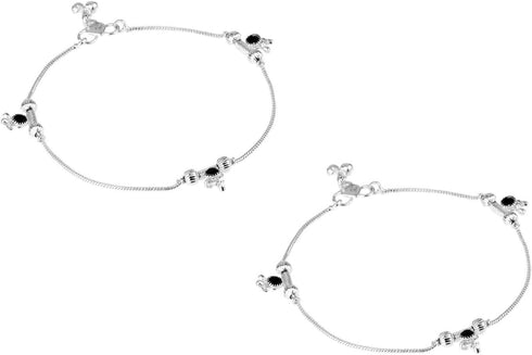 Efulgenz Oxidized Silver Anklets Indian Indian Silver Tone Bell Charms Tassel Chain Anklet Set Bracelet Payal Foot Jewelry...