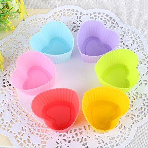 Heart Silicone Baking Cups, Heart Molds Love Cupcake Liners Large Resusable Muffin Cups, 30 Packs(Rainbow Colors)...