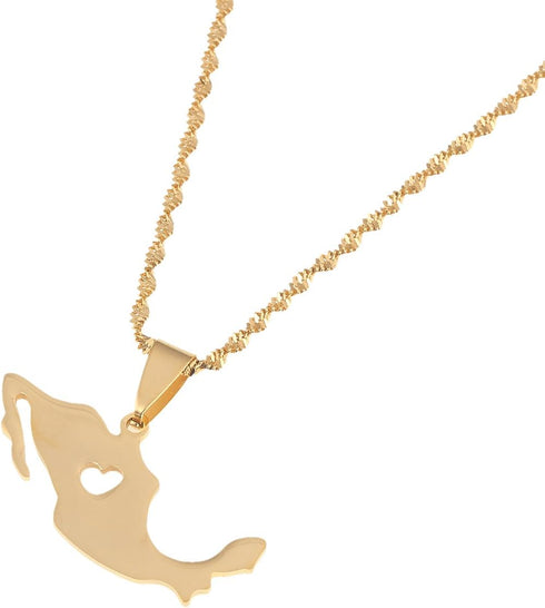 Stainless Steel Mexico Map Pendant Necklace Gold Color Mexican Jewelry Maps Mexicanos...