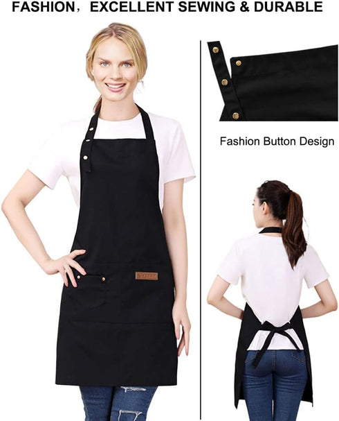Kitchen Cooking Apron for Women Men with Big Pockets Canvas Waterproof Aprons for Server Pottery Painting Chef Apron...