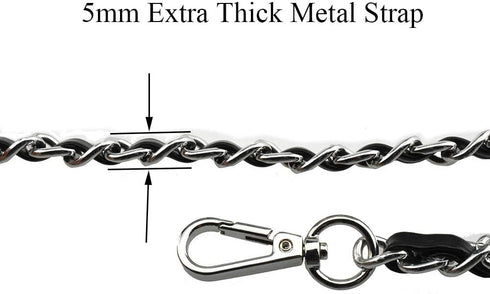 HAHIYO Metal Plus Synthetic Leather Purse Chain Strap Length 23.6 Inch Silver Black for Shoulder Cross Body Sling Purse Handbag Clutch Replacement...