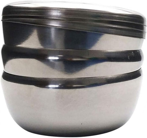 GARASANI 3 Pack Korean Traditional Stainless Steel Good Fortune Rice Bowl with Lid Set (Silver 3Pcs)...