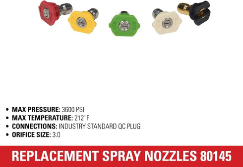 Simpson Cleaning 80145 3600 PSI Universal Pressure Washer Nozzles, 1/4-Inch Quick Connect, Hot- or Cold-Water Use, Set of 5...