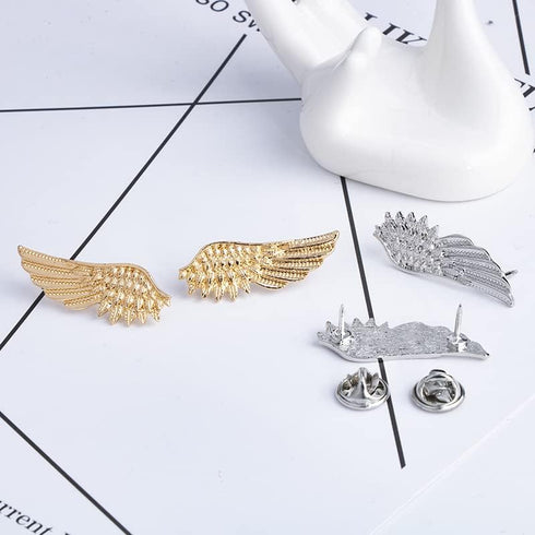 2PCS Angel Wings Tassel Chain Brooch Collar Pins,Rhinestone Metal Feather Lapel Pin, Suit Coat Breastpin for Women Men's Accessories...