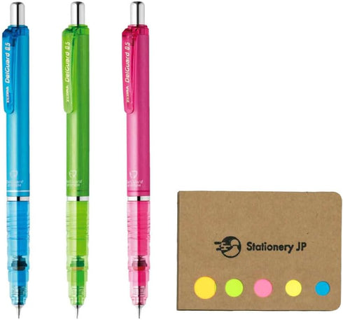Zebra DelGuard Mechanical Pencil 0.5mm, 3 Color Body (Light Blue/Light Green/Pink), Sticky Notes Value Set...