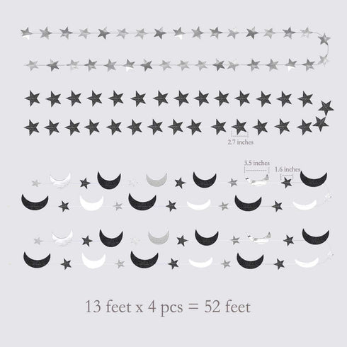 Cheerland Black Silver Moon Decoration Star and Gothic Summerween Decor Garland for Grunge Birthday Halloween New Year Eve Party Twilight Star Ban...