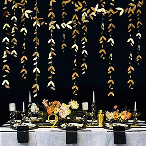 Gold Party Decorations Leaf Garland Hanging Paper Gold Leaves Streamer Banner for Wedding Engagement Bridal Shower Birthday Baby Shower Spring Sum...