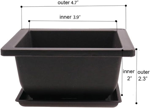 8PCS/Pack Retro Style Square Small Bonsai Training Pots with Tray, Mini Plastic Mocha Garden Flower Pot 4.7"...