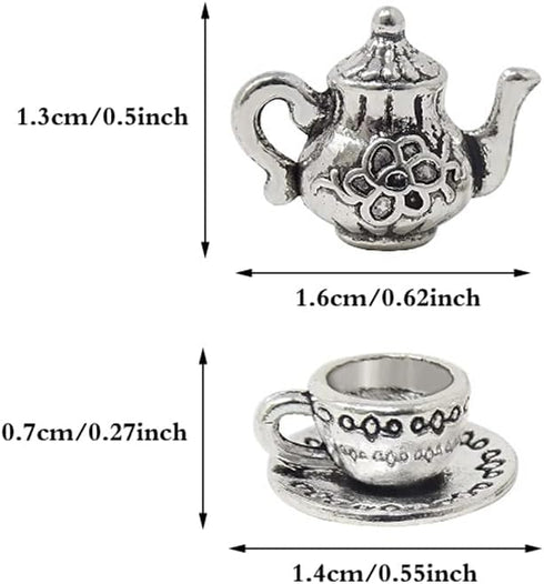 30 Pcs Metal Teapot Tea Cup Charms Pendants Mini Coffee Mug Pendants Vintage Tea Kettle Charms Bulk Pendant for DIY Crafts Bracelet Earrings Neckl...