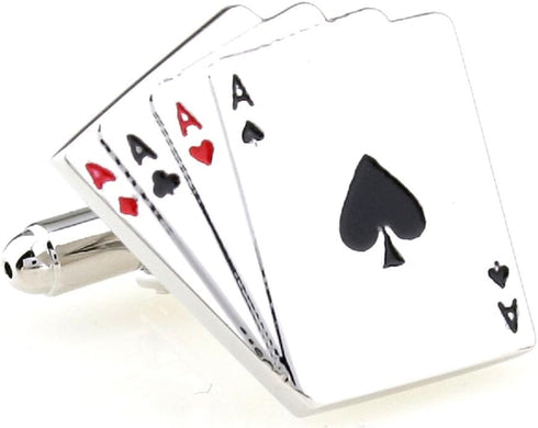 4 Aces Four Ace Playing Cards Poker Gambling Casino Pair of Cufflinks in a Presentation Gift Box & Polishing Cloth...
