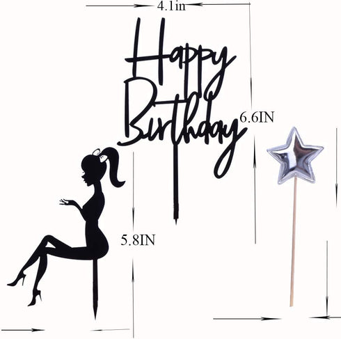 Elegant lady Happy Birthday Cake Topper Queen Birthday Cake Topper Acrylic Durable Cake Party Decoration High Heels Lady Girl/Women Party Cupcake ...