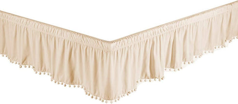 Legacy Decor Bed Skirt Dust Ruffle with Pom-Pom Fringe 100% Brushed Microfiber with 14” Drop Twin - Full Beige Color...