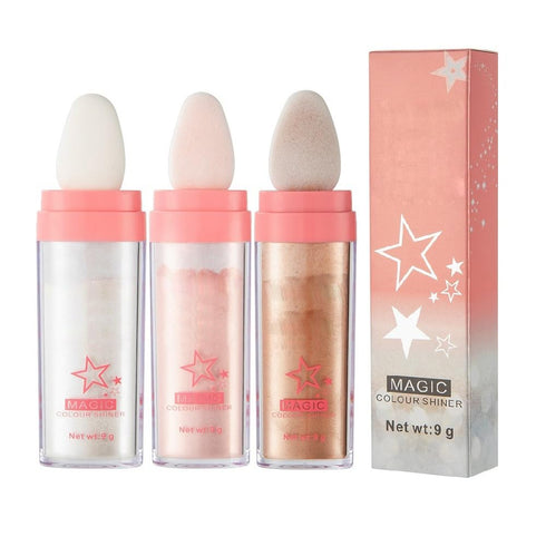 3 Color Glitter Powder Highlighter Makeup,Body Brightens the Natural Three-Dimensional Face Blusher Patting Glitter Powder Highlighter Makeup (01#...