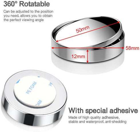 2 pcs Blind Spot Mirrors, 2" Round HD Glass Convex 360° Wide Angle Side Rear View Mirror with ABS Housing for Cars SUV and Trucks, Silver, Pack of...