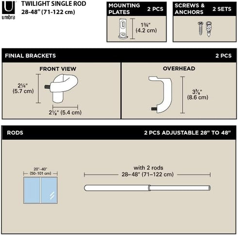 Umbra Twilight Curtain Rod Set – Wrap Around Design Ideal for Blackout or Room Darkening Panels, 28 to 48 Inches, Gold...