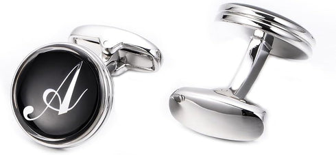 Mens Letter Initial Cufflinks Alphabet Rhodium Plated Cuff Links Wedding Business A-Z...