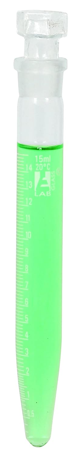 EISCO Centrifuge Tube with Glass Stopper, 15mL - Conical, 15x140mm - 0.2mL Graduations - Borosilicate Glass...