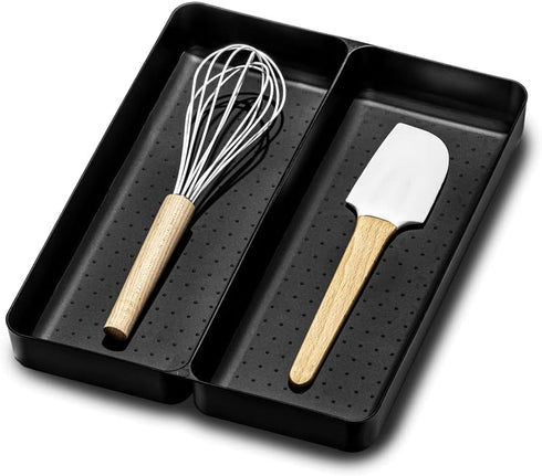 madesmart Premium Antimicrobial Premium Soft Small Utensil Tray, Non-Slip Kitchen Drawer Organizer, 2 Compartments, Multi-Purpose Home Organizatio...