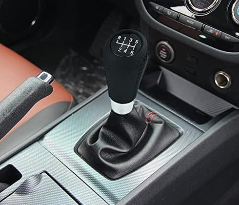 6 Speed Shift Knob Car Shifter Handle PU Leather Gear Stick Head for Most Manual Automatic Vehicles (Black Stitches)...