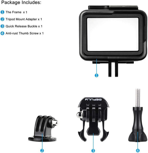 Frame Mount Housing Case for GoPro Hero 7 6 5 Black, Hero 7 Silver, Hero 7 White, Hero (2018) Cameras - Includes Quick Release Buckle and Tripod A...