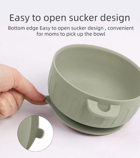 Little On Essentials Baby Silicone Feeding Set - Suction Bowl with Lid and Spoon, BPA Free, Microwave, Dishwasher and Freezer Safe, Rose Pink, 3pc...