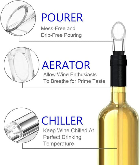 Wine Chiller Ice Red Wine Bottle Stainless Steel Cooler Chiller Stick Container Freezer 3 in 1 with Aerator and Pourer Wine Accessory (2)...