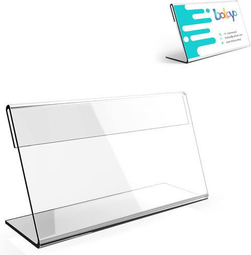 Acrylic Desk Nameplate Holder, 12PC L-Shaped Sign Stand for Table Display, Clear Business Cards Holder Custom Name Plate Holder for Office Busines...