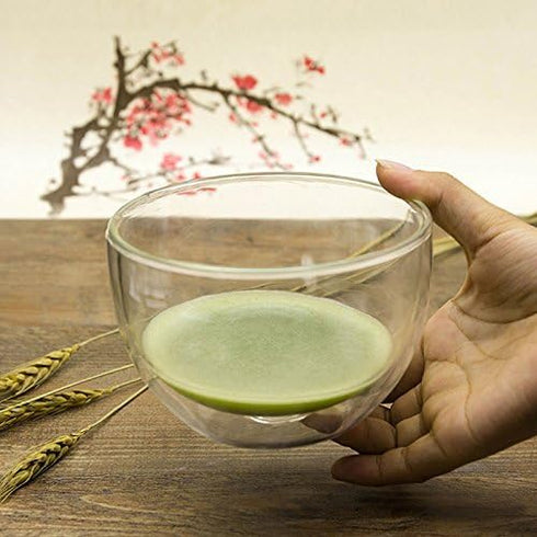Heat Insulated Double Wall Glass Matcha Bowl - Perfect Matcha Bowl (Chawan) for Whisking Matcha Green Tea 540ml 18.5 oz Thick Glassware for Soup S...