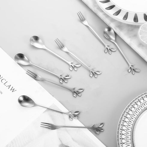 12 Pieces Stainless Steel Leaf Shape Mini Dessert Spoons Set, 4.7" Home Kitchen Tableware Demitasse Espresso Coffee Cake Creative Stirring Mixing ...