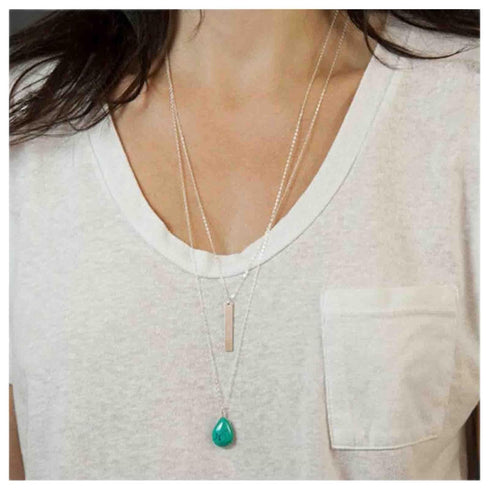 Bohemian Layered Turquoise Bar Choker Necklace Waterdrop Turquoise Necklace Blue Turquoise Pendant Necklace Silver Bar Necklace Chain Jewelry for ...
