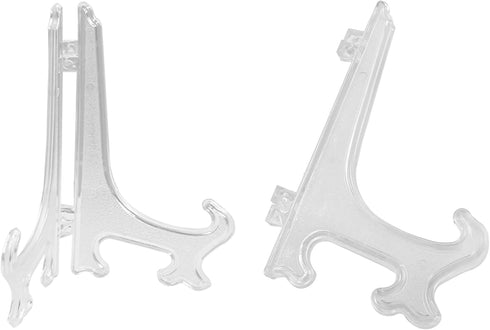 12 Pieces 5 Inch Clear Plastic Easels Plate Display Stands Holders Picture Easel for Weddings, Home Decoration Birthdays...