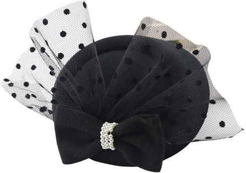 Vintage Bowknot Veil Hat Mini Top Hat Pill Box Hat Classic Wedding Party Hat with Clip for Ladies Women Black...