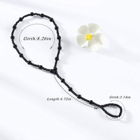 2Pcs Beaded Barefoot Sandals Black Wedding Ankle Bracelet Beads Toe Ring Anklets Chain Beach Foot jewelry for Women (Black)...