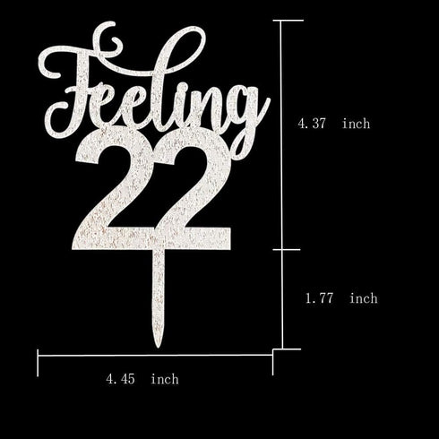 Feeling 22 Silver Glitter Acrylic Cake Topper, 6.1" x 4.5", 22nd Birthday, Reusable Souvenir...