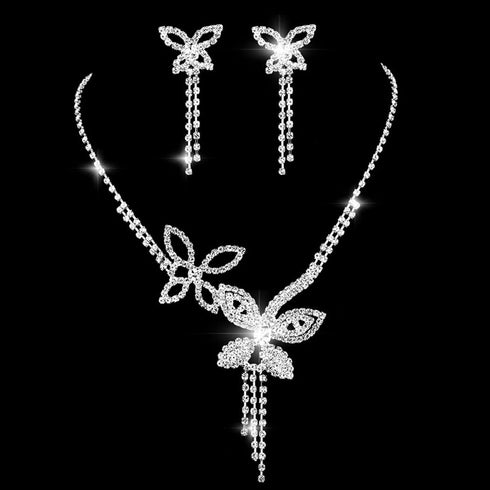 Unicra Silver Bride Wedding Jewelry Sets Butterfly Rhinestone Bridal Necklace Earrings Set Prom Costume Choker Necklaces for Women and Girls...