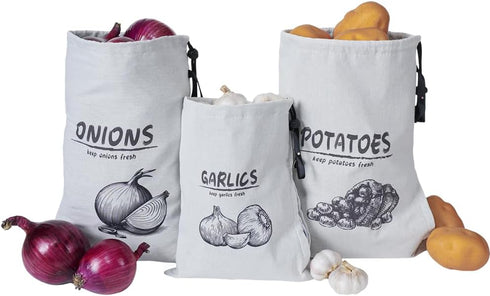 Potato Onion Garlic Storage Bag, Reusable Potato Onion and Storage Bag for Pantry, Vegetable Storage Bags with Drawstring Closure, 3 Packs (Potato...