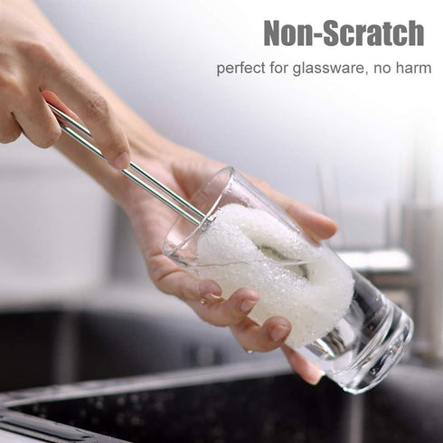 ALINK 6-Pack Sponge Bottle Dish Brush with Handle, Non-Scratch Washing Scrubber Cleaner for Wine/Whiskey Glass, Cups, Tumblers with 3 Refill Heads...