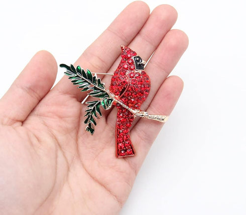 Red Rhinestone Northern Cardinal Brooch,Fashion Crystal Animal Birds Brooch for Women Christmas Bird Brooch...