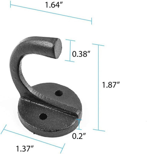 Renovators Supply Manufacturing Black Wrought Iron Wall Coat Hook Durable 1.6" L Single Hooks for Towel, Kitchenware, Robe Or Jacket Wall Mount Ru...