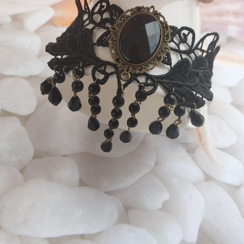 2 Pack Black White Droplet Elegant Vintage Princess Lace Gothic Statement Necklace Bracelet Victorian Tassel Flower Choker Pendant Vampire Neck Ch...