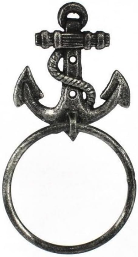Hampton Nautical Cast Iron Anchor Towel Holder, 8.5", Antique Silver...