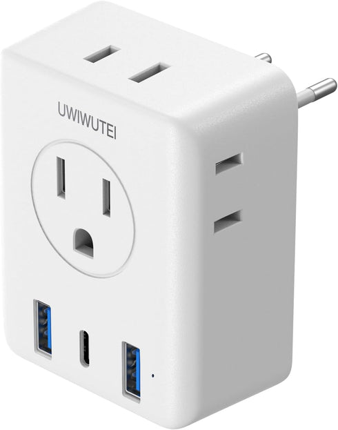 European Travel Plug Adapter, US to Europe Plug Adapter with 4 AC Outlets 3 USB Ports (2 USB A & 1 USB C), International Plug Adapter Charger for ...