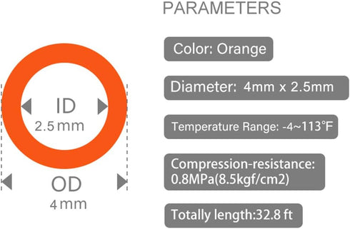 Quickun Pneumatic Tubing 4mm x 2.5mm PU Polyurethane Tube Air Hose Line for Air Compressor Fitting or Fluid Transfer (Orange 32.8ft/10Meters)...