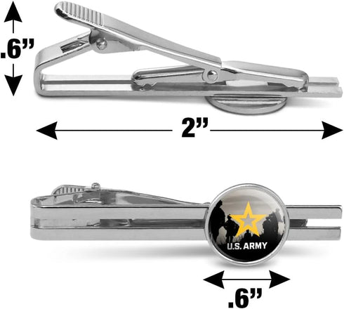 U.S. Army Logo with Soldier Silhouettes Round Tie Bar Clip Clasp Tack Silver Color Plated...