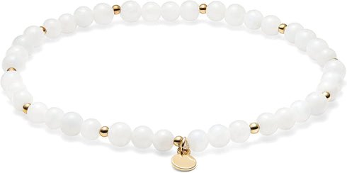 MORGAN & PAIGE Bronze 18k Yellow Gold Plated Genuine Gemstones Stretch Bracelets for Women Trendy - Elegant Dainty Gold Beaded Bracelets for Women...
