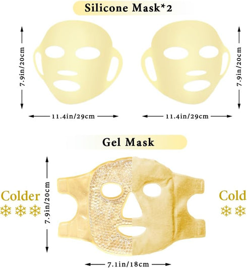 Face Ice Pack and 2 Packs Silicone Face Mask Cover, Full Facial Frozen Masks Hot Cold Face Compress Reusable Skin Care Set for Women for Puffiness...