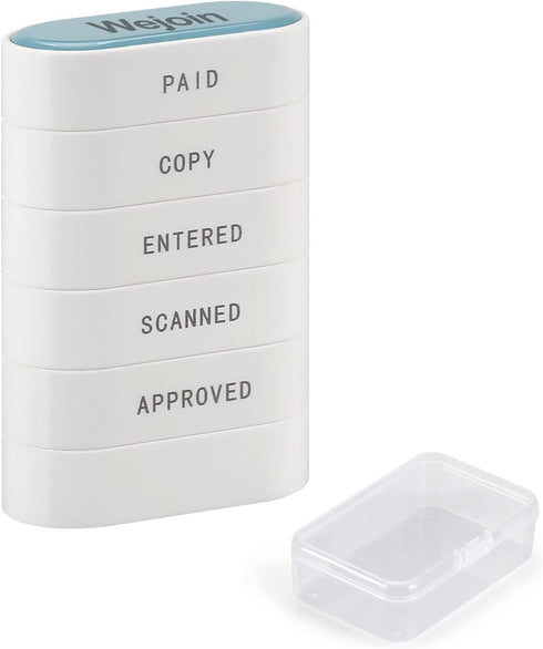 Office Stamps - 5-in-1 Pre-inked Rubber Stamp Set: Paid, Copy, Entered, Scanned, Approved Stamp, Red-ink Stamp Impression Size 1.5’’ X 0.55’’, Cut...