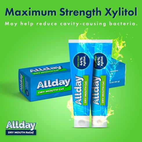 Allday Dry Mouth Gel - Maximum Strength Xylitol, Fast Acting, Non-Acidic (2 Tubes Inside One Box)...
