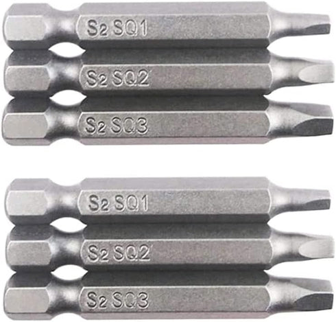 Fixinus 6 Pieces Square Screwdriver Bits, 1/4 inch Hex Shank S2 Steel Square SQ1 SQ2 SQ3 Drill Bits Magnetic Screwdriver Bit Set, 50mm Length...